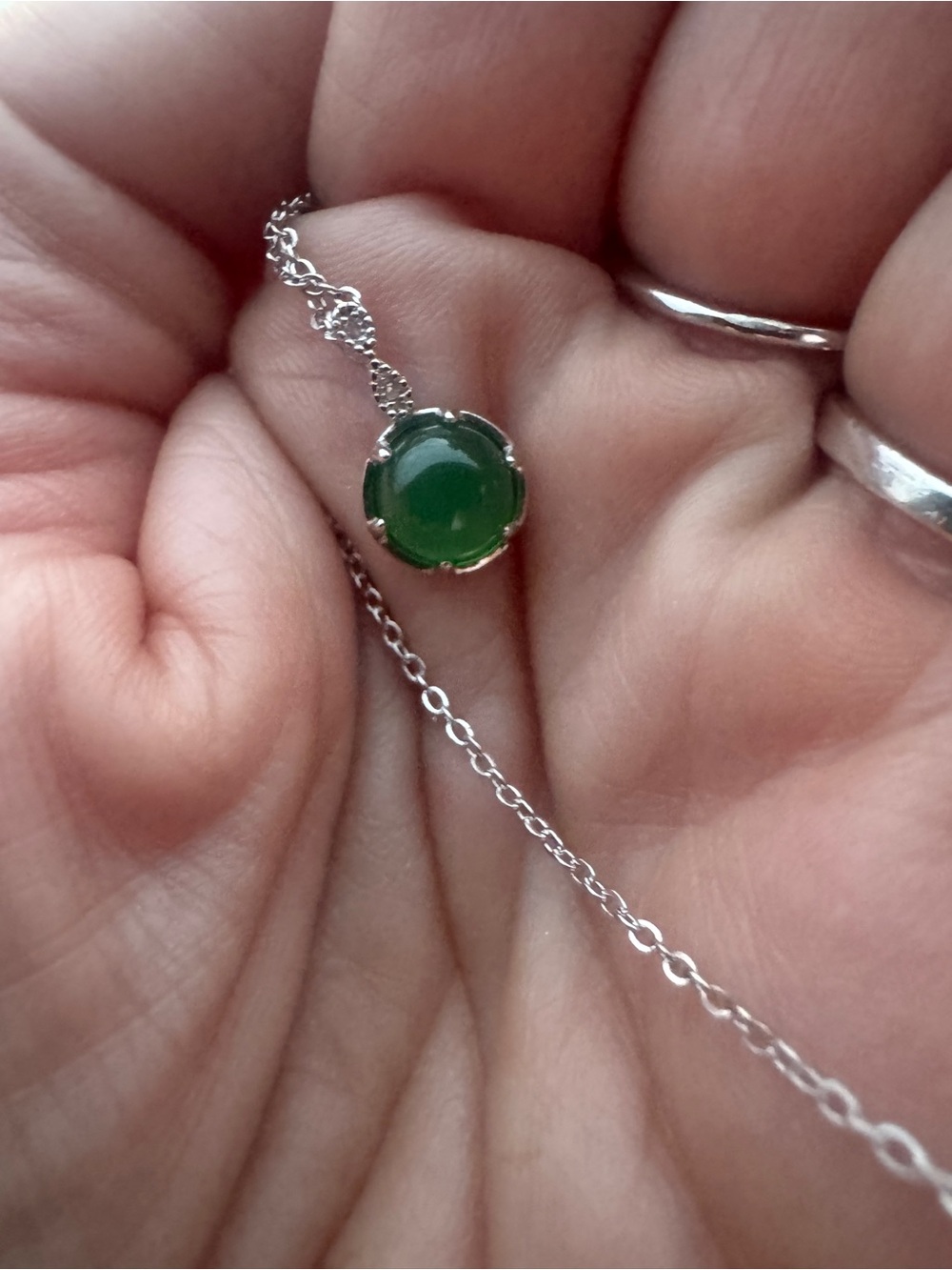 Sterling Silver Necklace with Green Gem Pendant